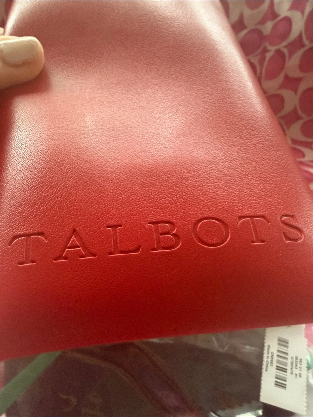 Talbots Red Leather Sunglasses Case with Black Sunglasses in Packaging